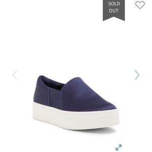 Vince Warren Navy Silk Platform Slip-ons EUC